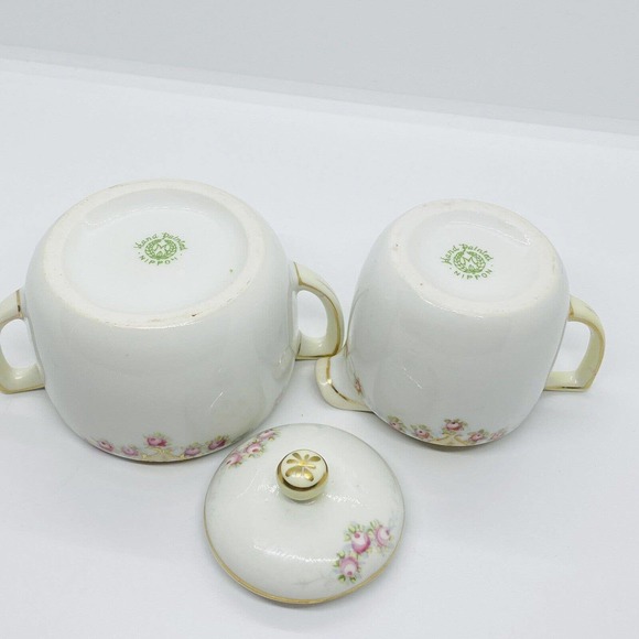 Antique Nippon Morimura Creamer Sugar Pink Cabbage Rose Gold Gilt Hand Painted - Picture 11 of 12